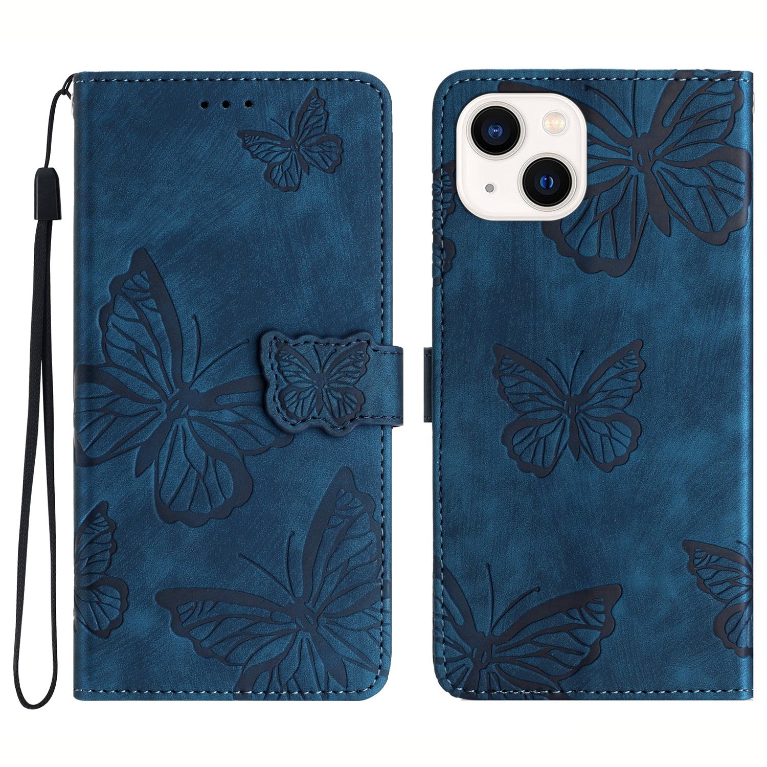 PU Leather Shell for iPhone 13 mini 5.4 inch Stand Wallet Case Butterfly Imprinted Skin-touch Phone Cover PU Leather Shell for iPhone 13 mini 5.4 inch Stand Wallet Case Butterfly Imprinted Skin-touch Phone Cover